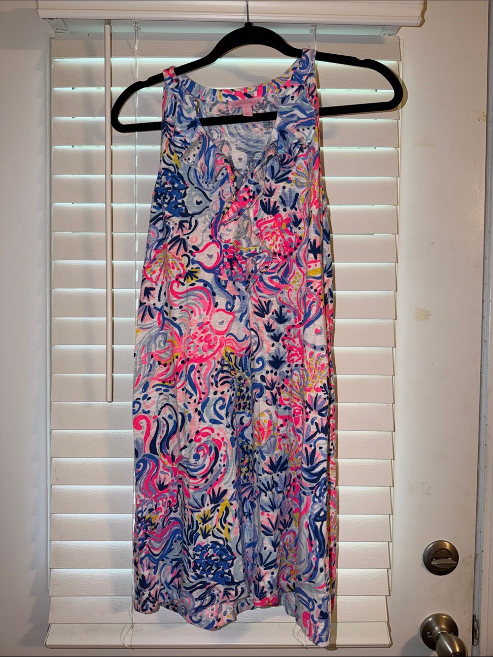 Lilly Pulitzer Pink Navy Multicolor Ruffle-Neck Sleeveless Dress